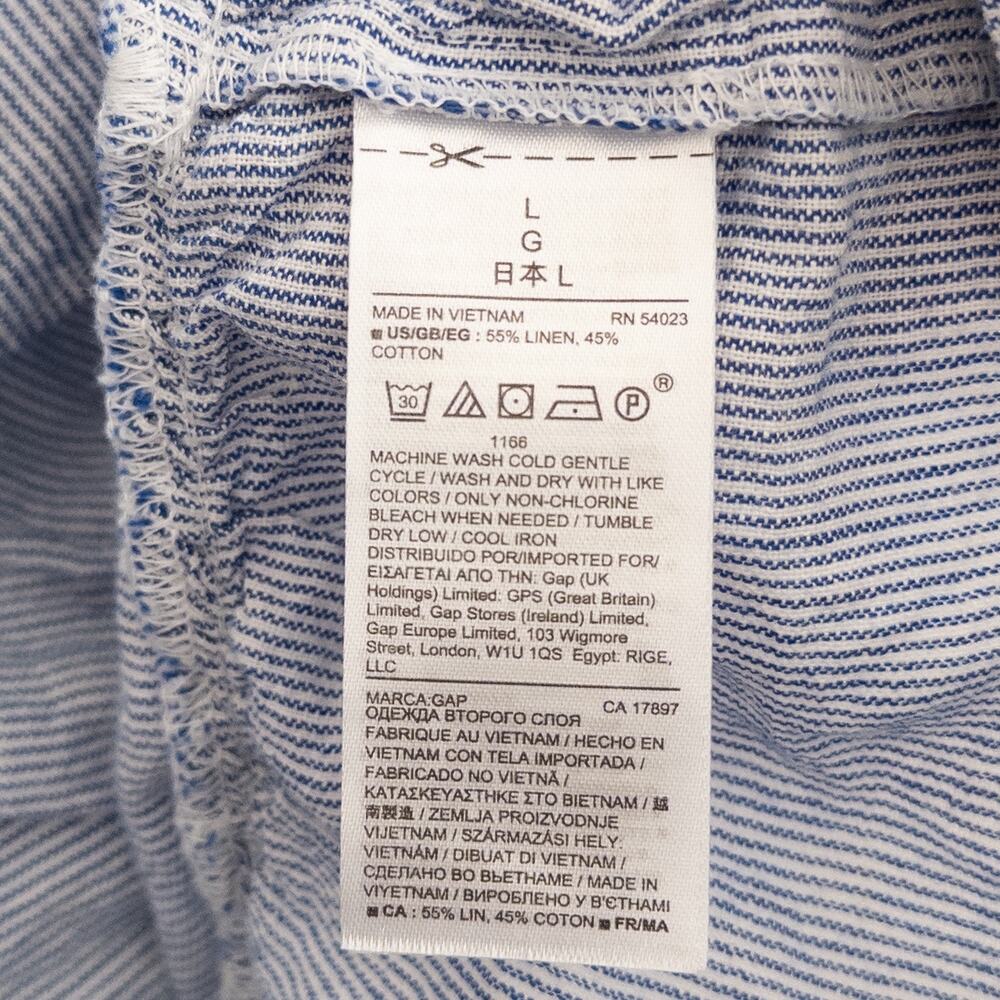 GAP Large Linen and Cotton Blue and White Stripe Ruffle Wrap Dress - Picture 7 of 7